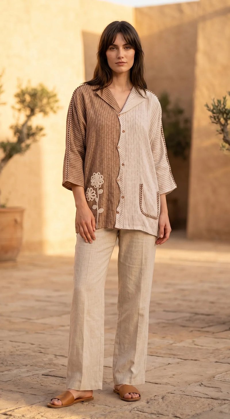Cotton Jute Colorblock Shirt — Basanti Kapde aur Koffee