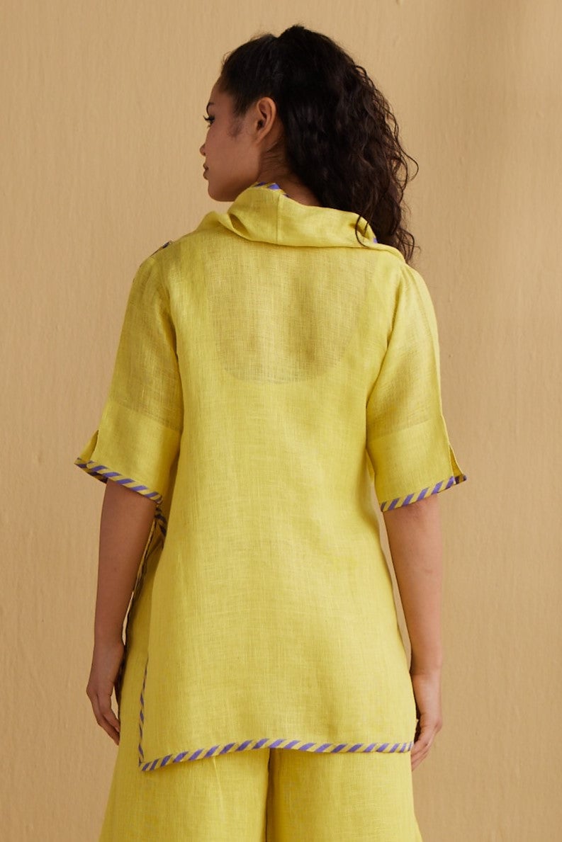 Yellow Gauze Linen Cape with Contrast Border