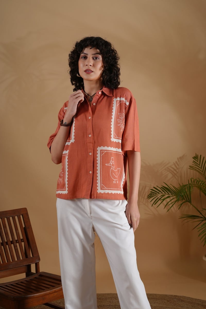Rust Placement Printed Boxy Shirt