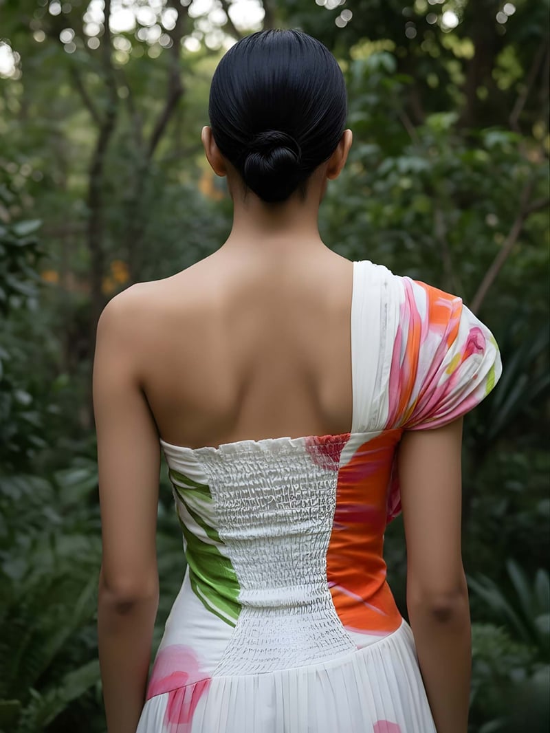 White One-Shoulder Hibiscus Printed Maxi Dress