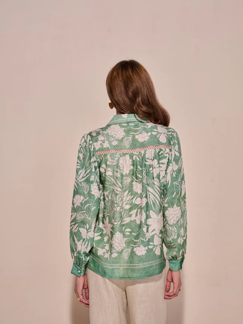 Green Floral Printed Button-Down Shirt
