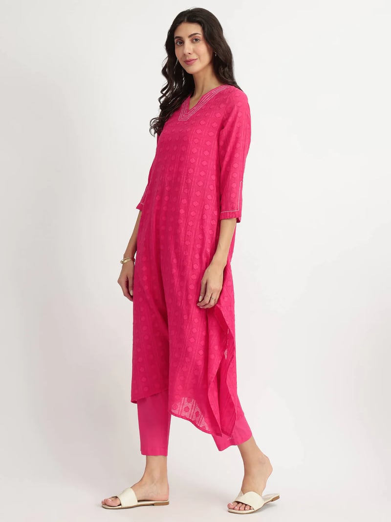 Cotton Jacquard Trousers - Pink