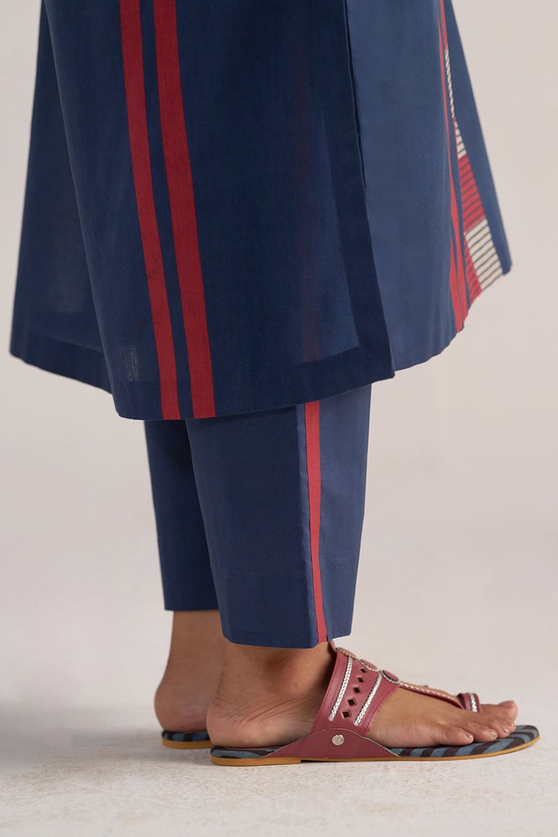 Navy Blue Printed Kaftaan Co-ord Set with Wide-Leg Pants