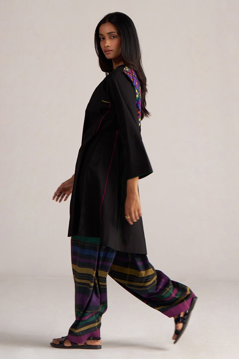 Black Kurta and Multicolour Checked Salwar Co-ord Set