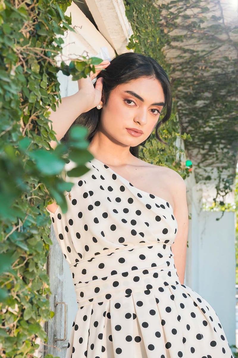 Off-White One-Shoulder Polka Dot Georgette Midi Dress