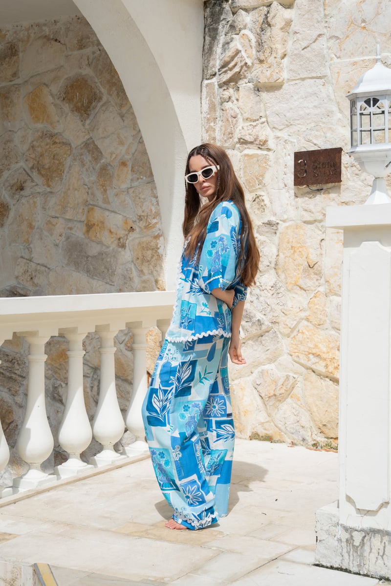 Blue/White Tropical Patchwork 3-Piece Co-ord Set