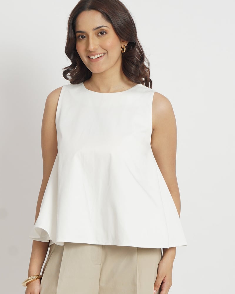 White Sleeveless Reversible Neck Swing Top — Loma Naturally