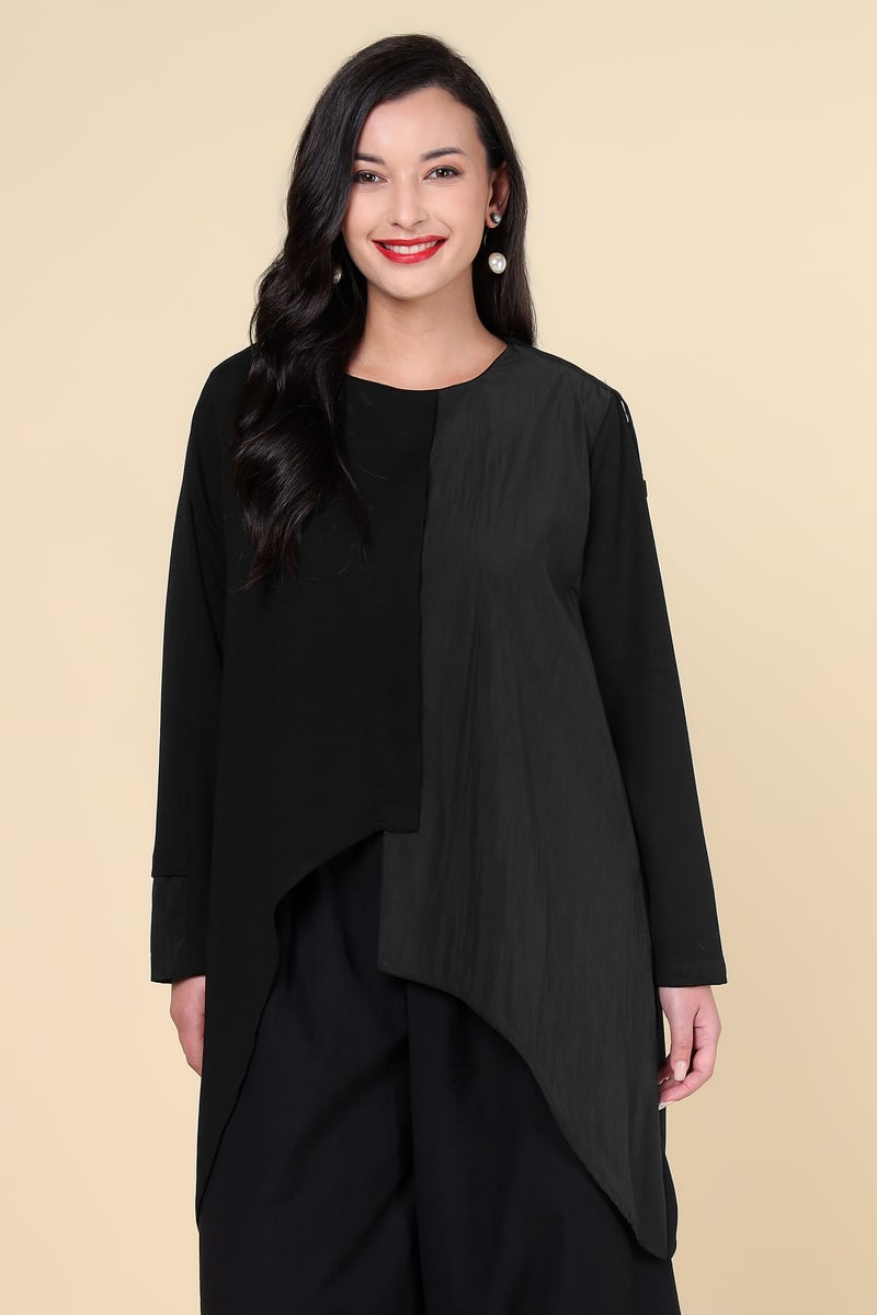 Black Asymmetric Layered Longline Top
