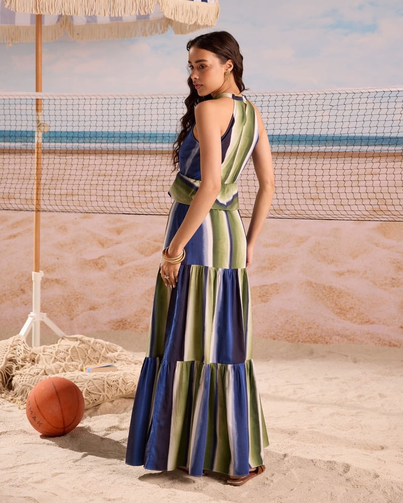 Blue/Green Halter Top and Maxi Skirt Co-ord Set