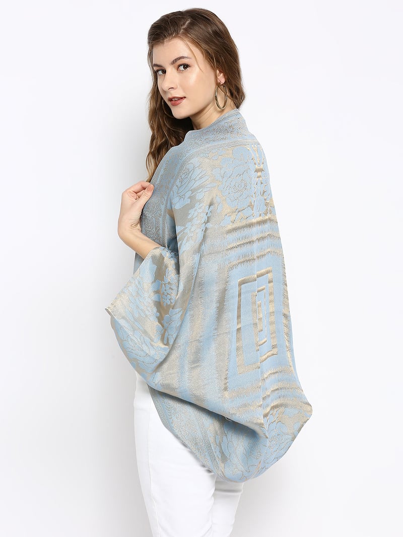 Ice Blue Metallic Brocade Cape Shrug — Cloth Haus