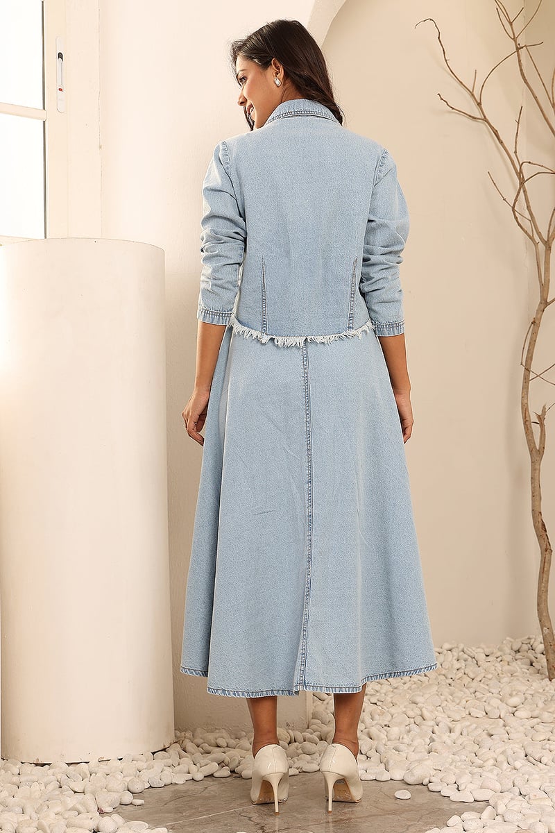 Blue Denim Top and Midi Skirt Co-ord Set