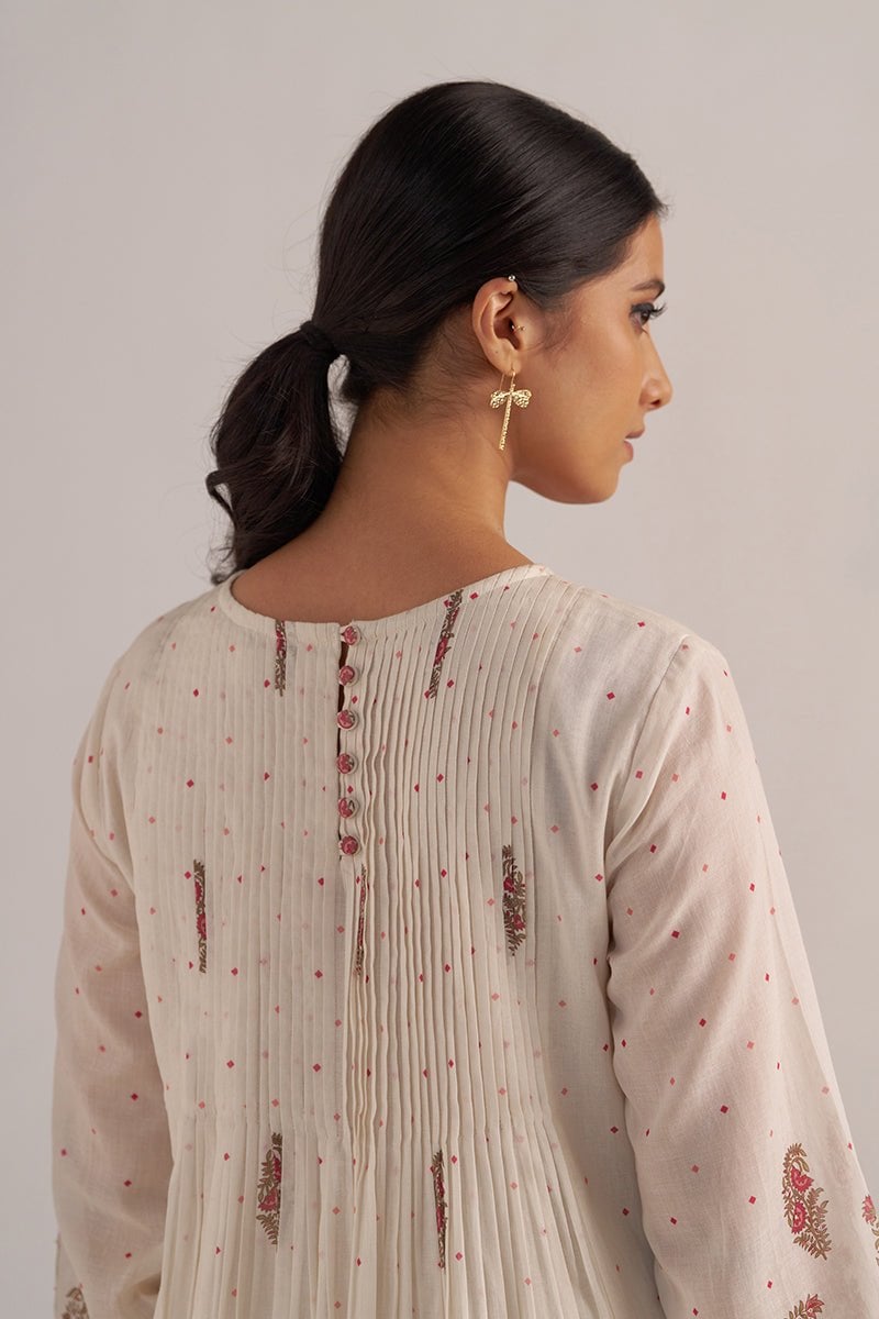 Antique White Printed A-Line Kurta and Pants Co-ord Set