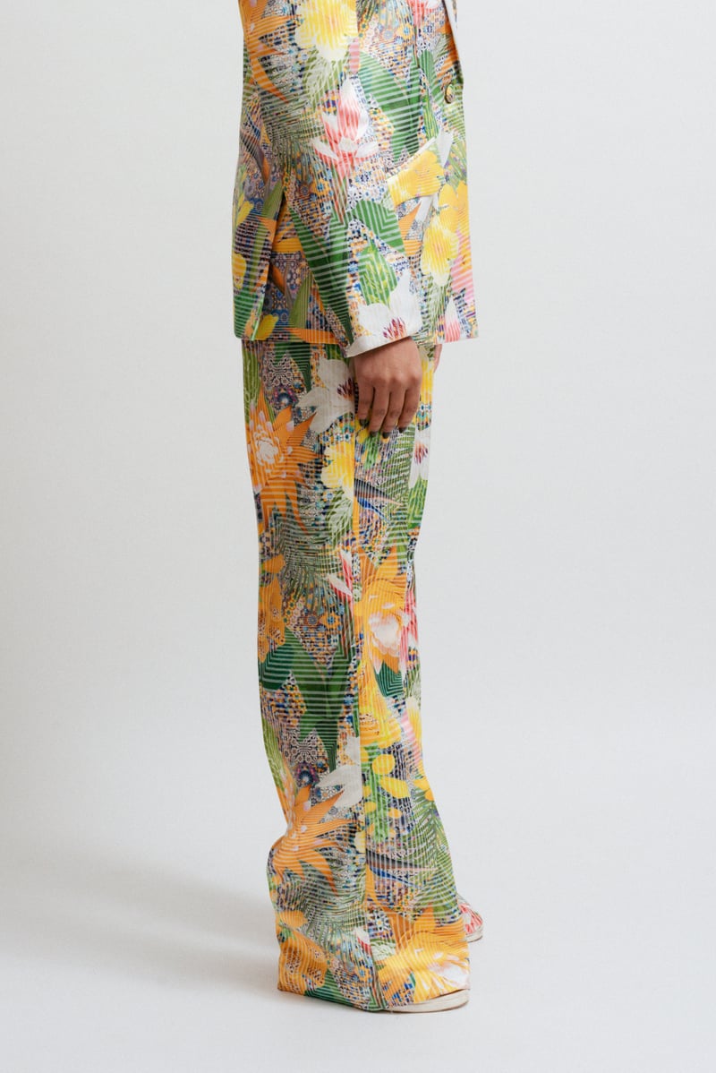 Multicolor Printed Straight-Leg Trousers