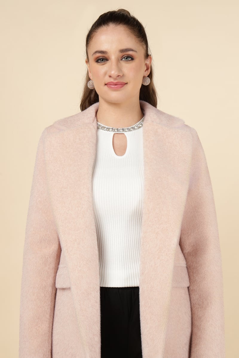 Light Pink Tailored Open-Front Blazer with Patch Pockets