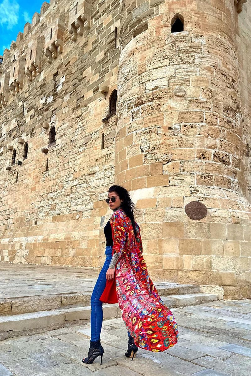 Red Marrakech Print Draped Wrap Midi Dress