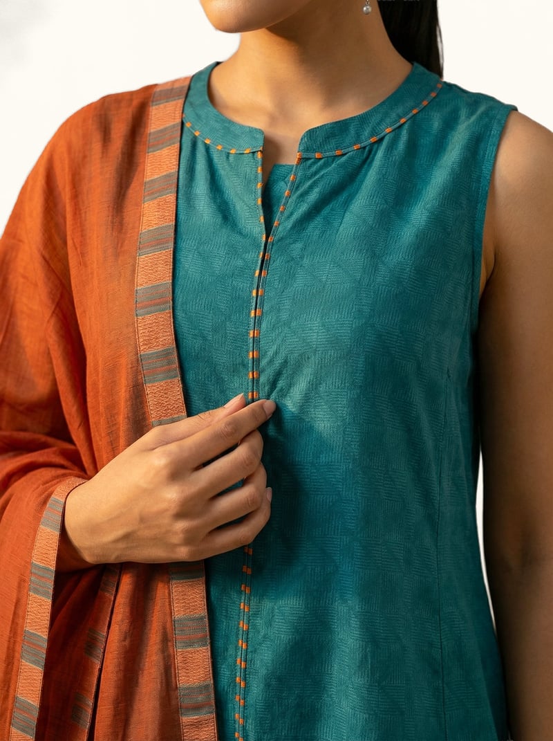 Teal Straight Muslin Silk Kurta Set with Dupatta
