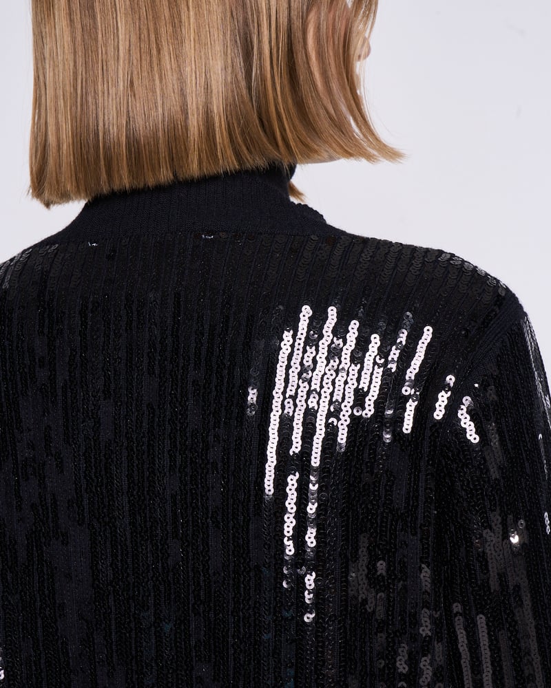 Black Sequin Turtleneck Cardigan