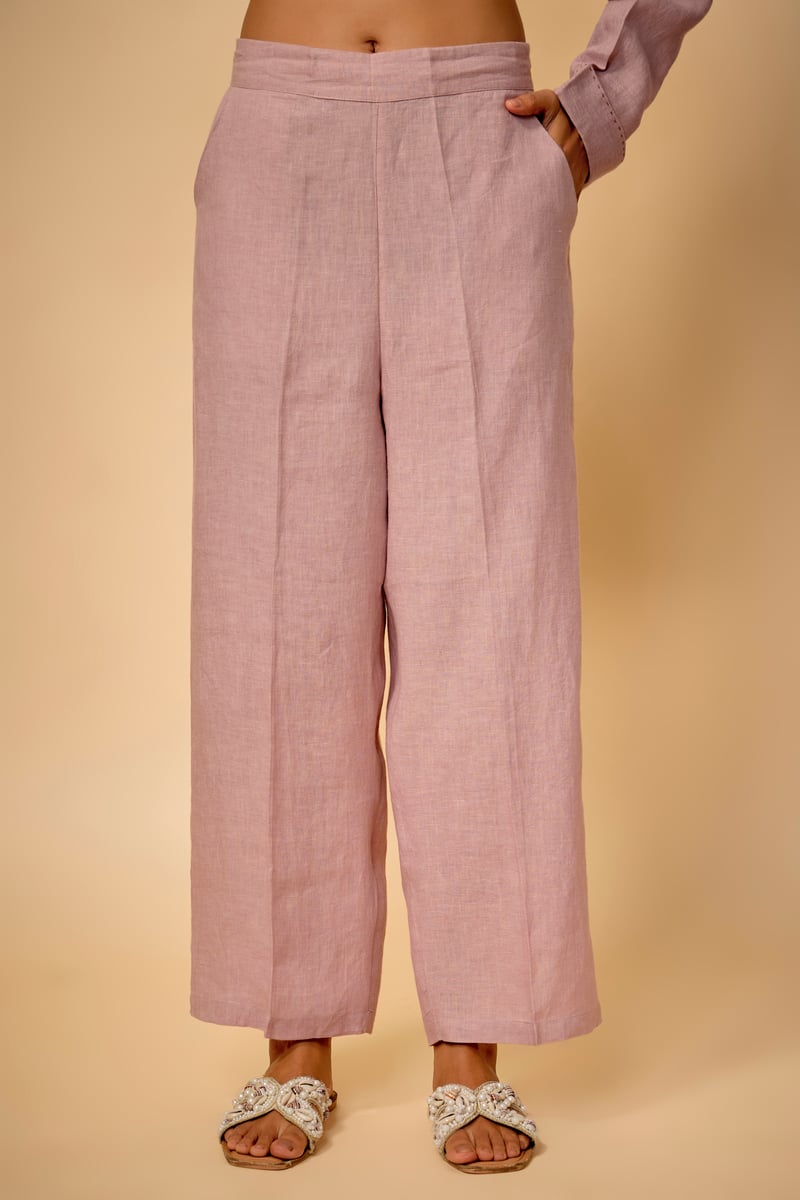 Pink Linen Tailored Blazer with Front Illustration Detail