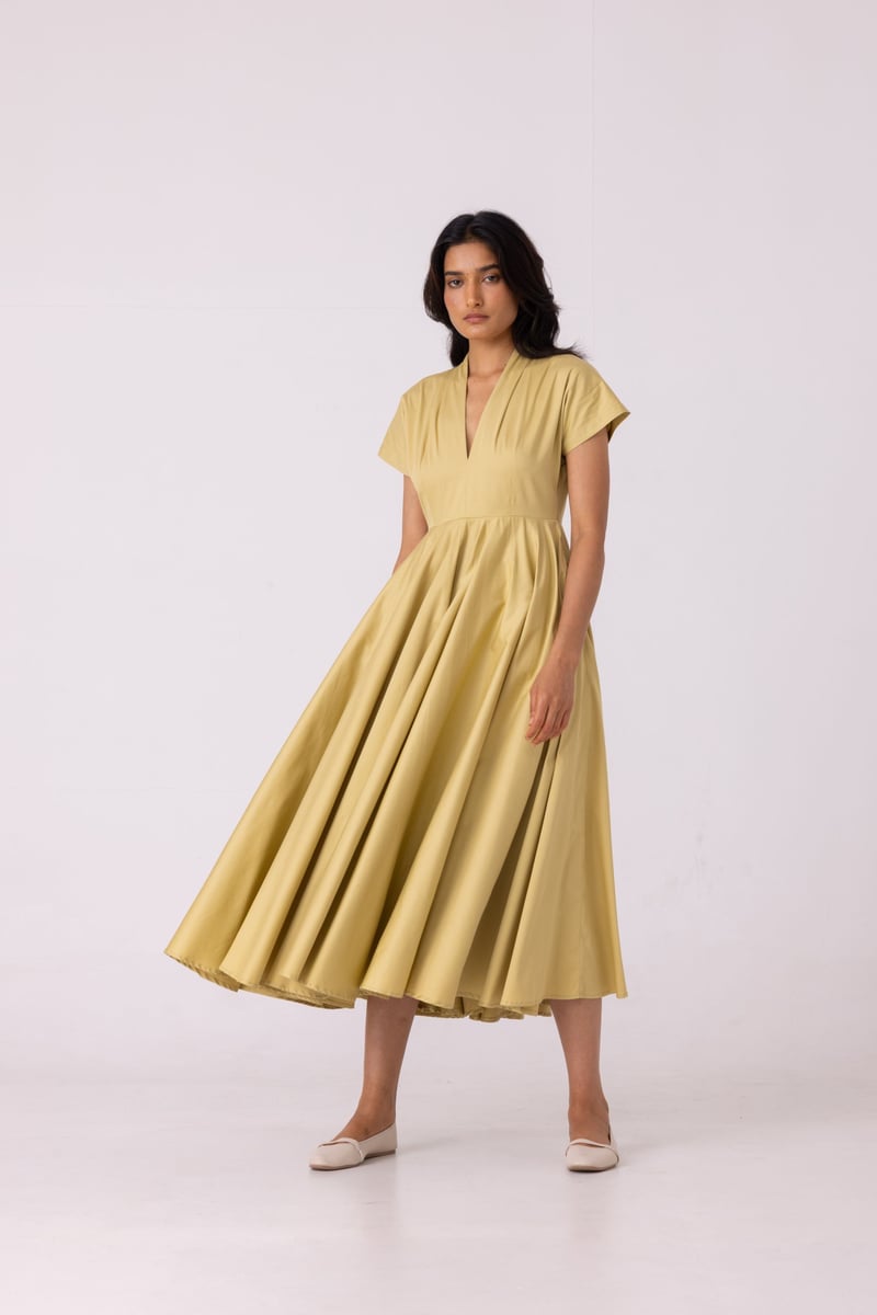 Cathy Yellow Fit and Flare Dress