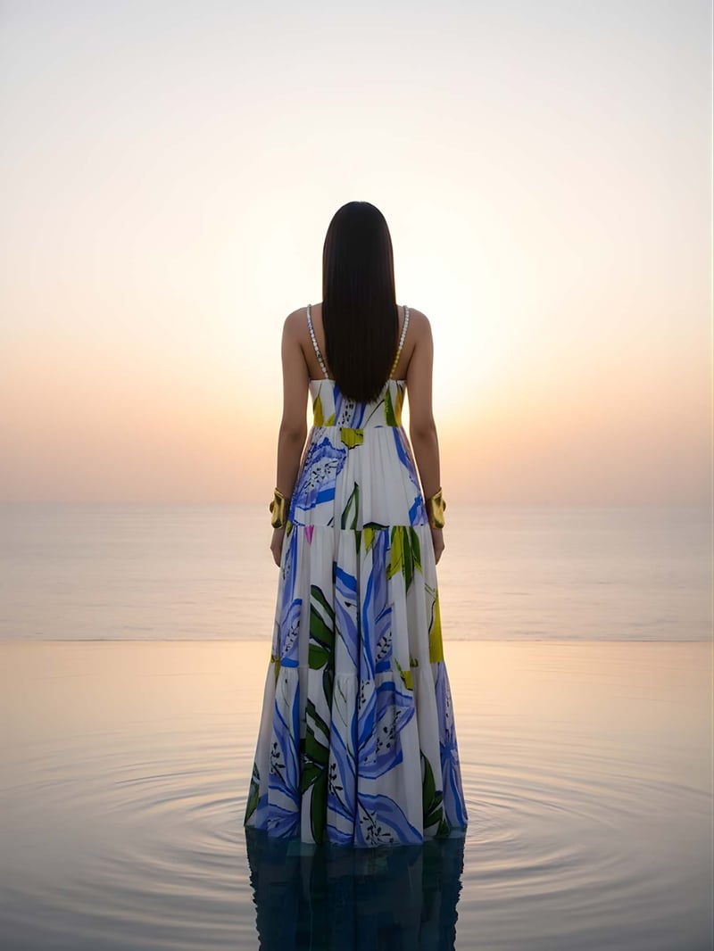 Multicolor Printed Tiered Maxi Dress in Bemberg Silk
