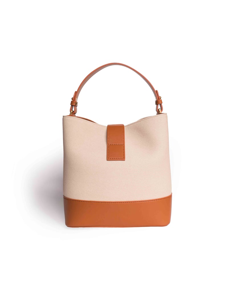 Sylvia- Ladies Leather Bucket Bag Ivory/Tan
