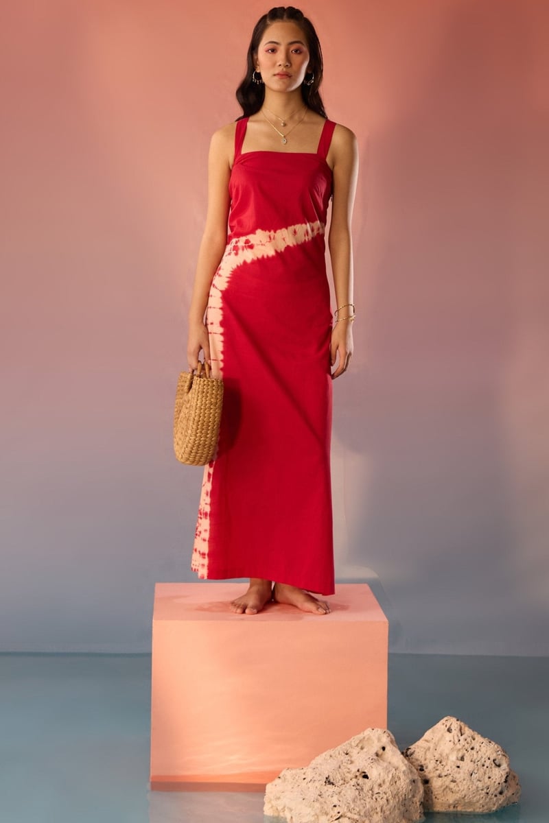 Red Tie-Dye Maxi Slip Dress with Crisscross Back — WESTERNERA