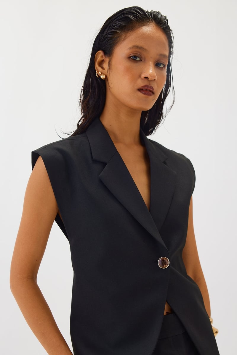 Black Tailored Longline Waistcoat with Notch Lapels