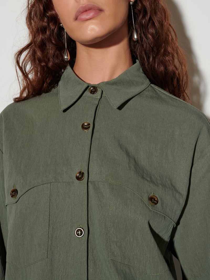 Military Green Boxy Utility Pocket Shirt