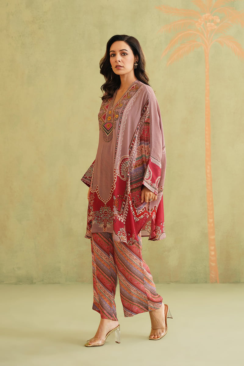 Multi Bemberg Crepe Printed Co-ord Set with Neck Embroidery — NEETIKA CHOPRA