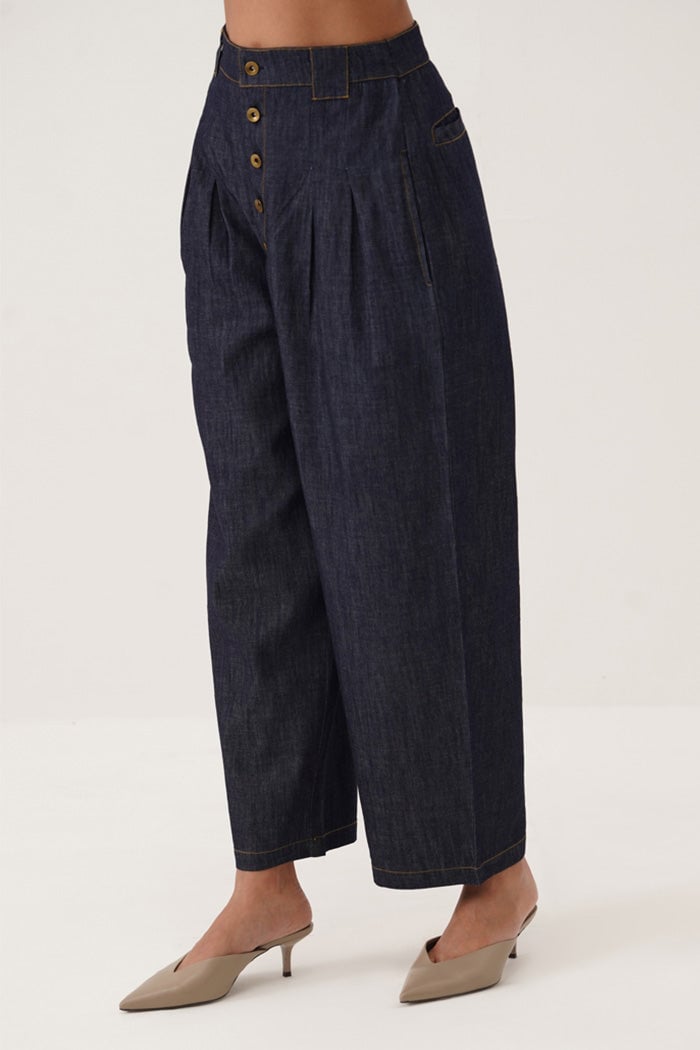 Denim Blue Waistcoat and High-Waist Pants Co-ord Set