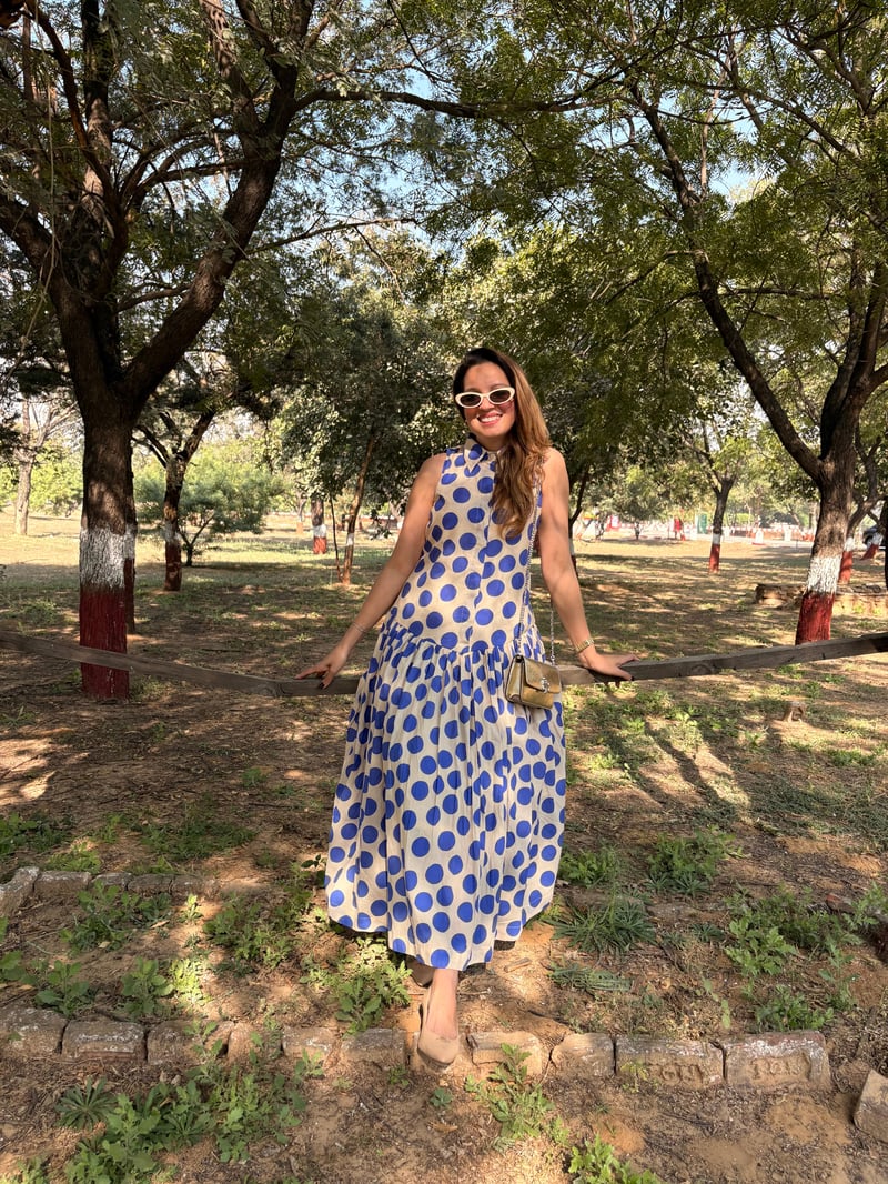 White Cobalt Polka Dot Cotton Maxi Dress