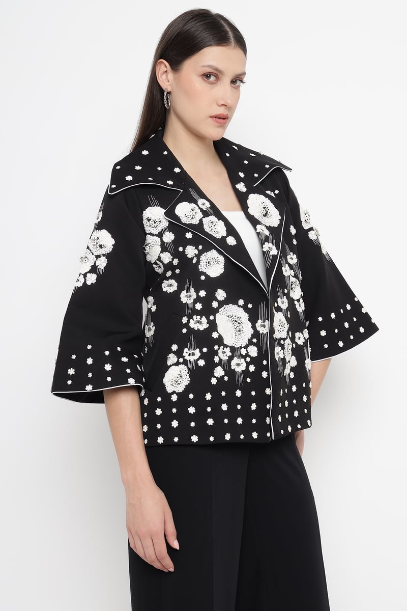 Black Monochrome Embroidered Tailored Jacket