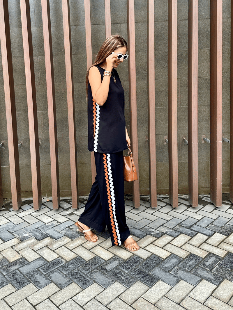 Navy Sleeveless Top and Wide-Leg Trousers Co-ord Set