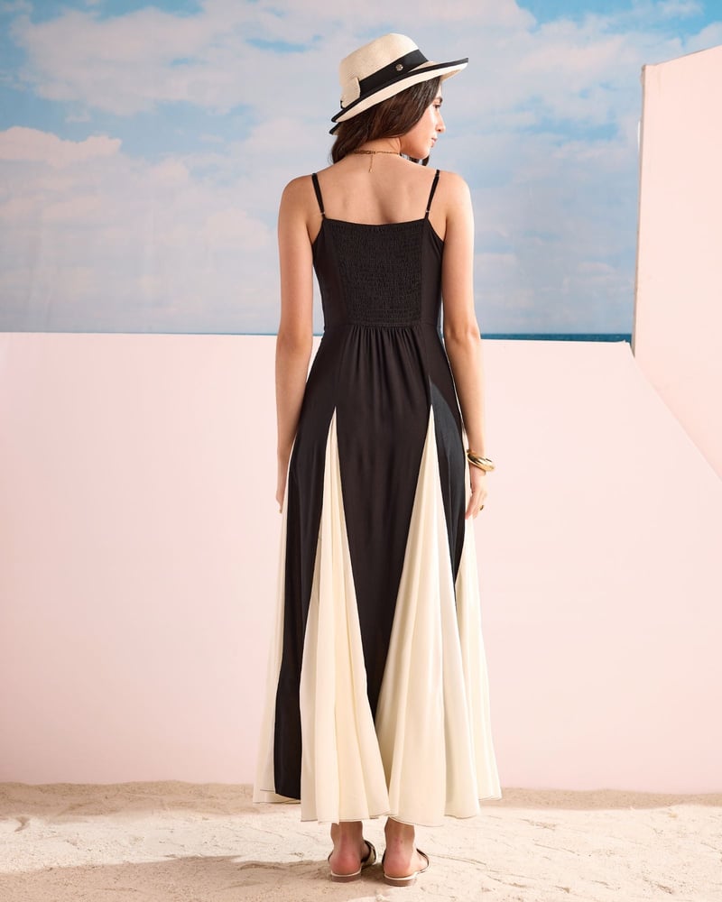 Black and White Colorblock Fit and Flare Maxi Dress