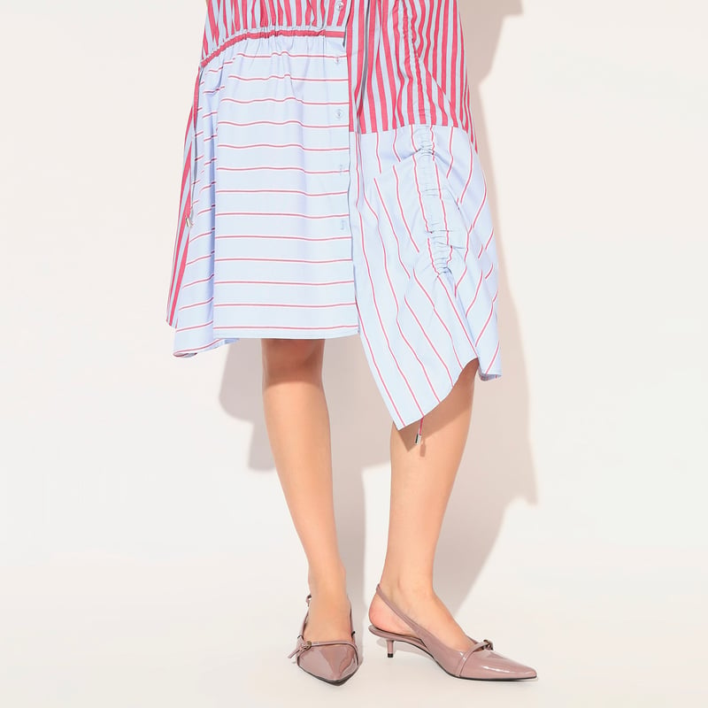 Red and Blue Colorblocked Striped Shirt Dress