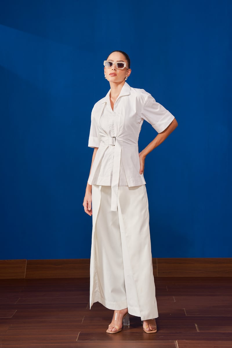 Off-White Belted Cotton Poplin Shirt