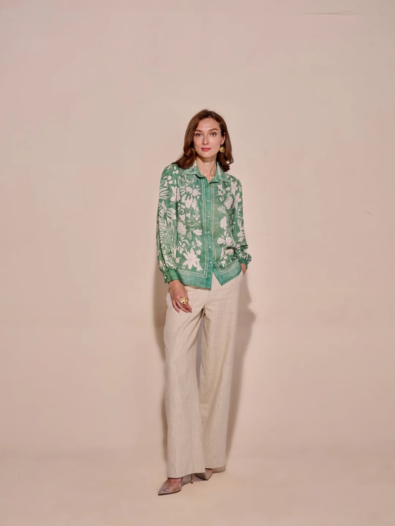 Green Floral Printed Button-Down Shirt