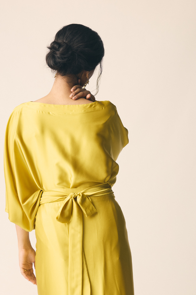 Yellow Satin Oversized Top and Wrap Maxi Skirt Co-ord Set