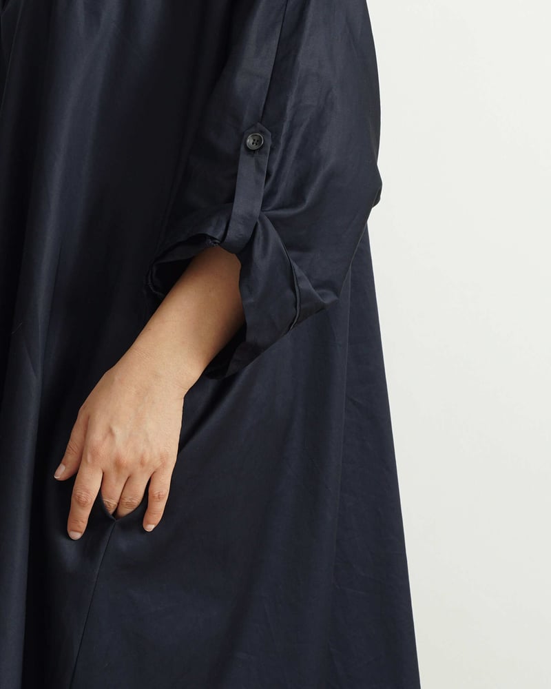 Navy Cotton Poplin Oversized A-Line Midi Dress