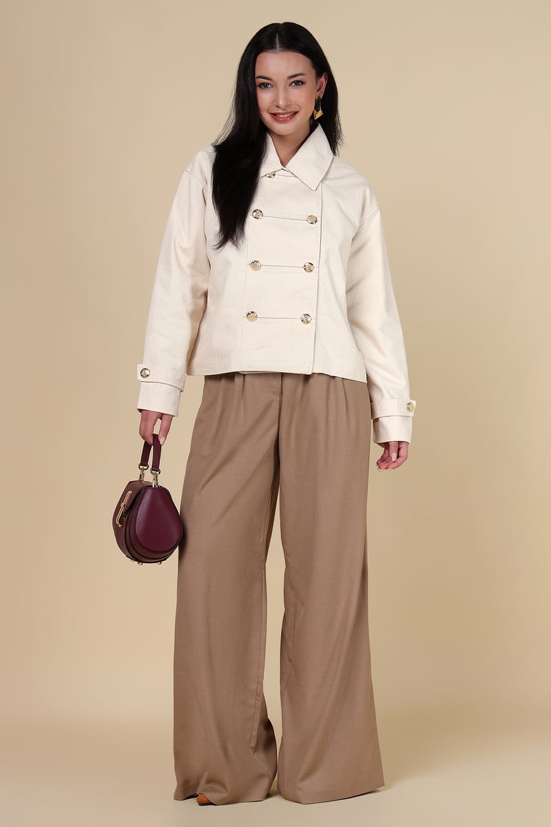 Beige Tailored Double-Breasted Style Button Jacket