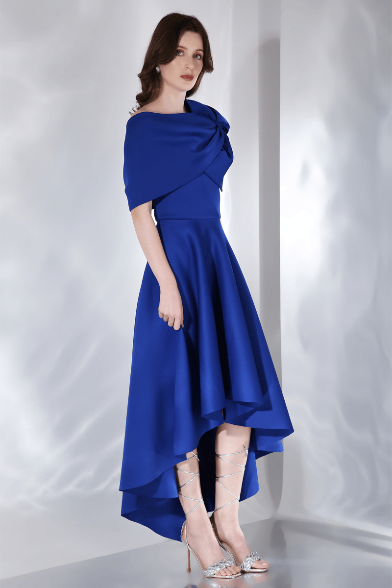 Blue Strapless Fit and Flare High-Low Midi Dress Set