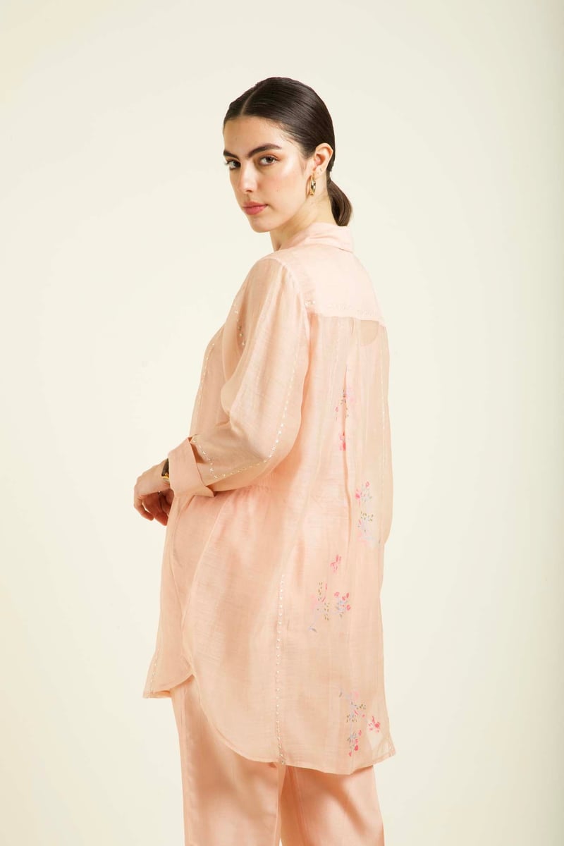 Old Rose Chanderi Shirt and Straight Pants Co-ord Set