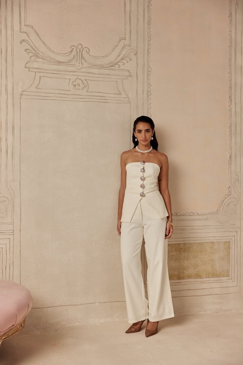 Ivory Strapless Longline Waistcoat with Statement Buttons