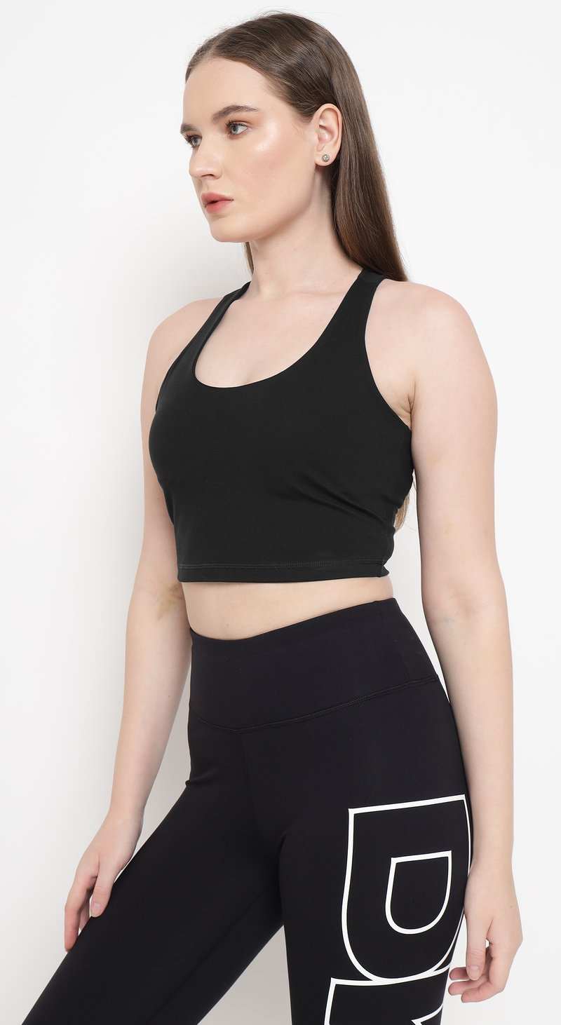 Black Longline Scoop Neck Racerback Sports Bra