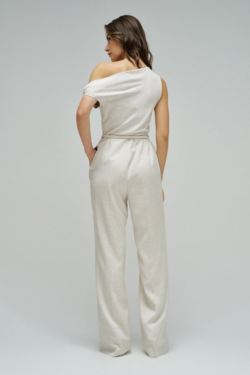 Light Pearl White One-Shoulder Wide-Leg Jumpsuit
