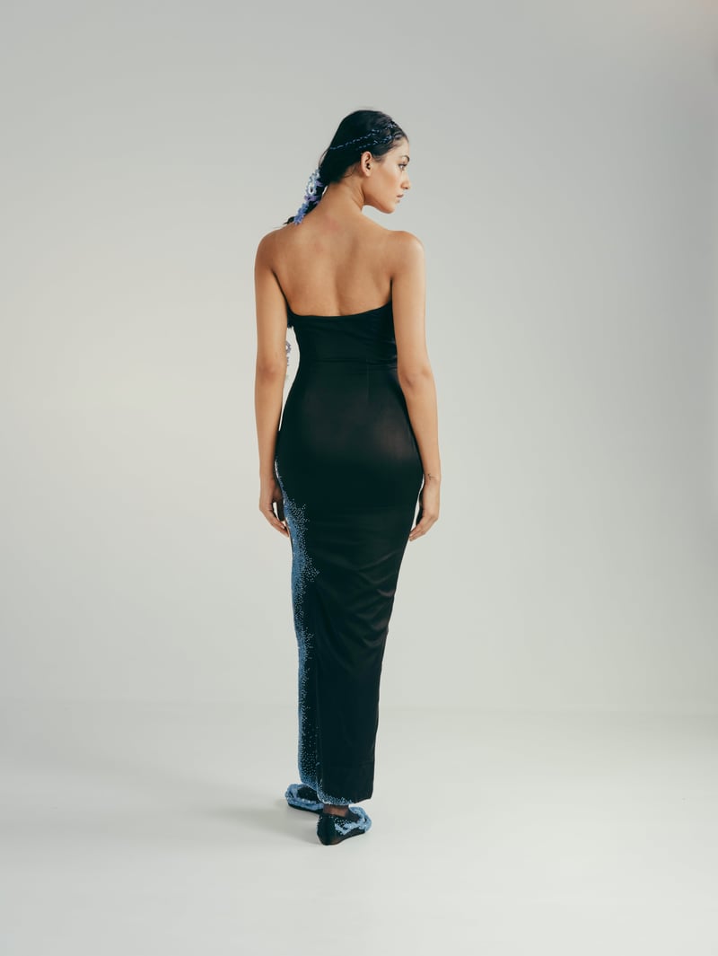Black Strapless Sweetheart Maxi Dress with Side Slit