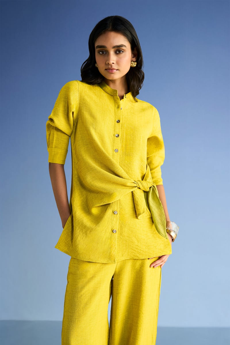 Chartreuse Linen-Blend Relaxed Fit Pleated Cuff Trousers
