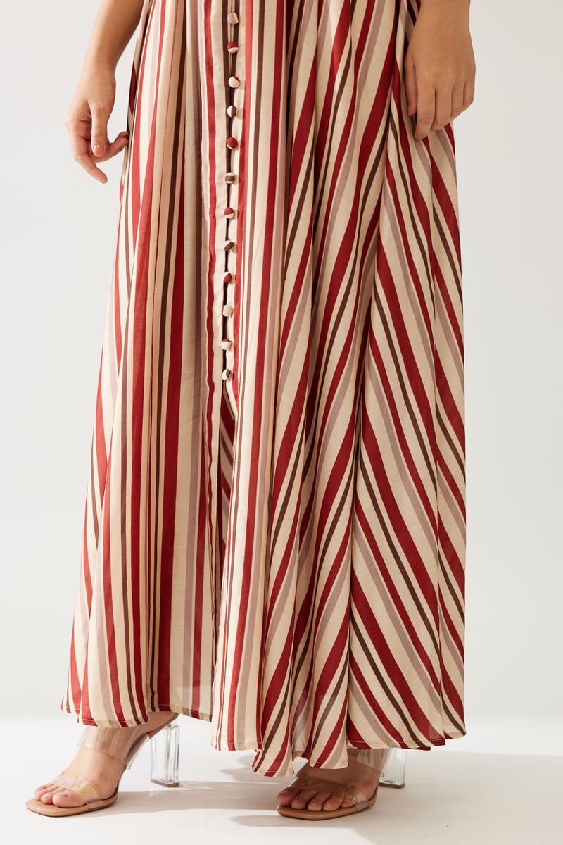 Red And Cream Stripe Long Dress