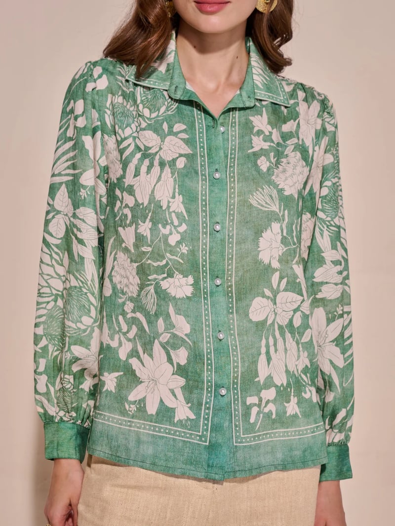 Green Floral Printed Button-Down Shirt — Style Island