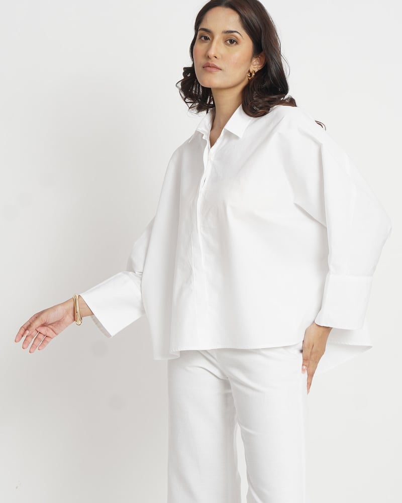 White Oversized Boxy Cotton Shirt with Concealed Placket